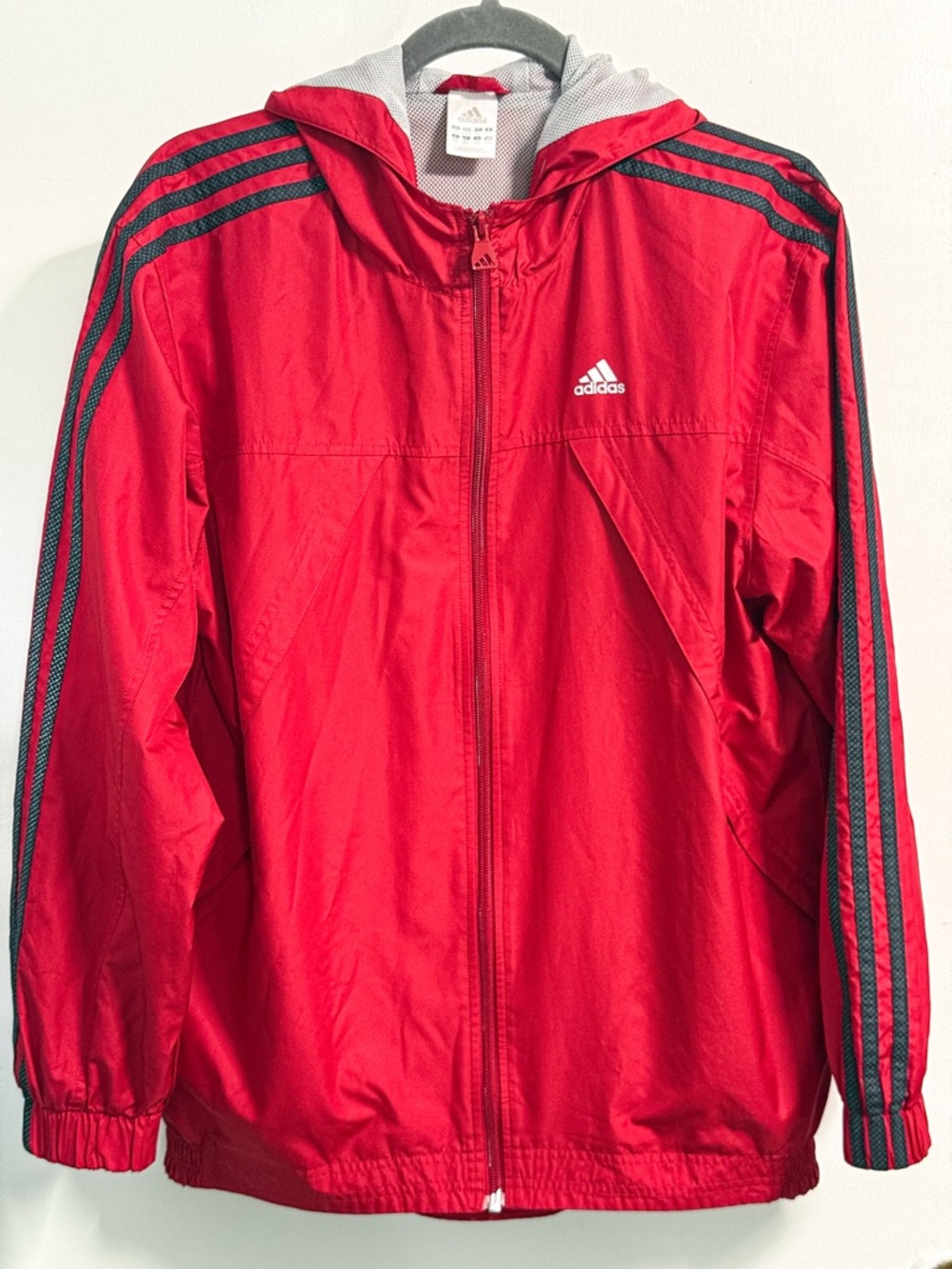 adidas Youth XL Red Black Full Zip Hooded Windbreaker